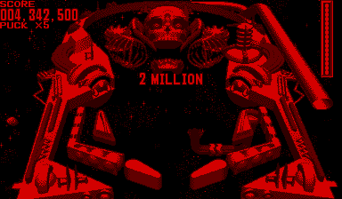 galactic pinball for virtual boy. a sci fi table is shown with a large skill creature at the top of the table